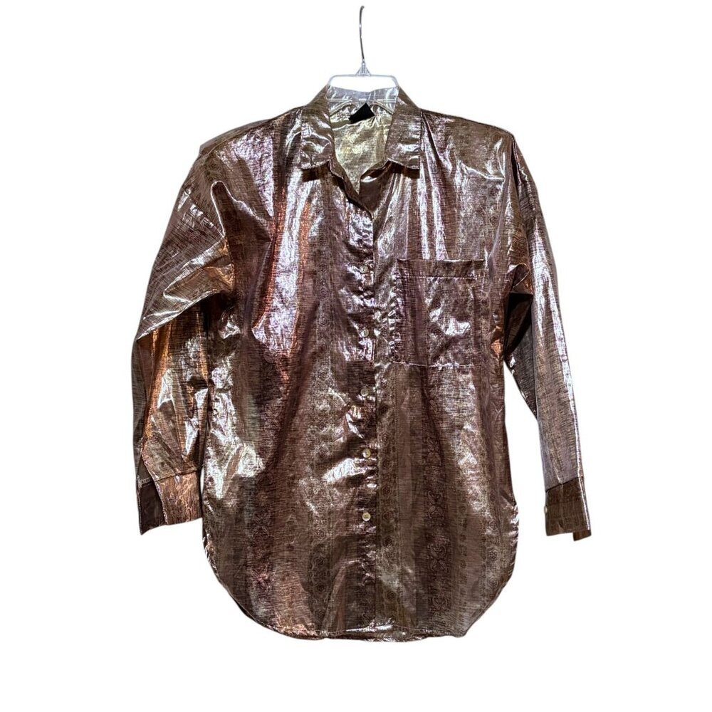 Vintage Judy Knapp Bronze Blouse XL Sheer Metallic Lamé Disco Glam Maximalist